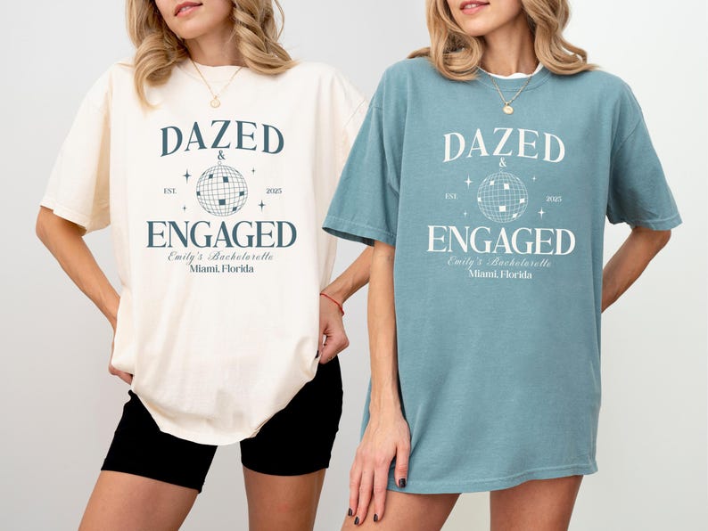 Personalized Bachelorette Shirt: Dazed & Engaged Disco Ball, Comfort Colors