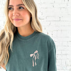 Personalized Stacked Initial Ribbon Comfort Colors T-Shirt | Bridal Party Shirts | Embroidered | Gift for Bride | Cute Bow Shirt | CC17SBSI