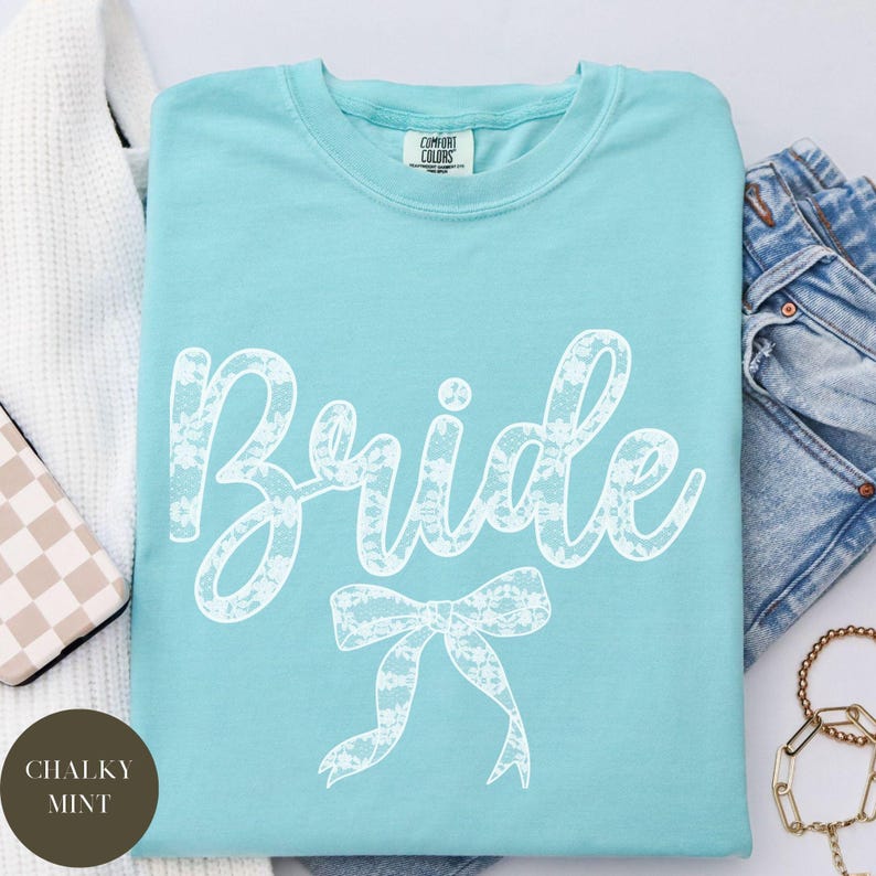 Coquette Lace Bride Comfort Colors® Shirt, Faux Lace Bow, Bridal Wedding Shower Gift, Future Mrs Gift, Chinoiserie Bow, Tying the Knot