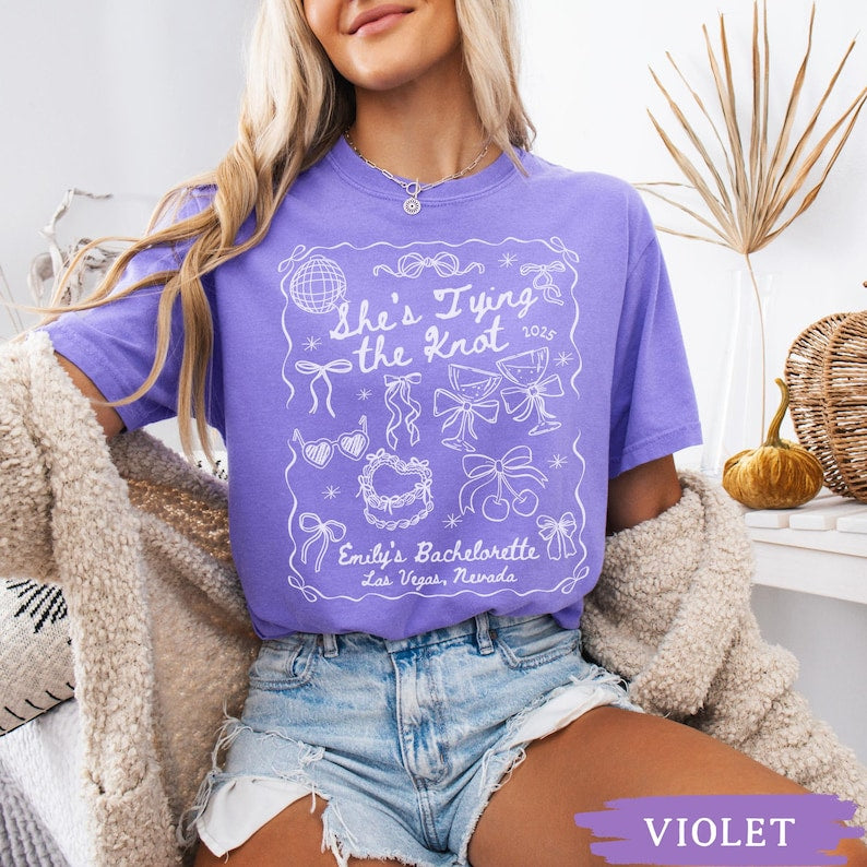 Tying the Knot Shirt, Comfort Colors Coquette Bow Bachelorette Tee, Custom Girls Trip Top, Charleston Bach Party Tee, Bride Bridesmaid Gift