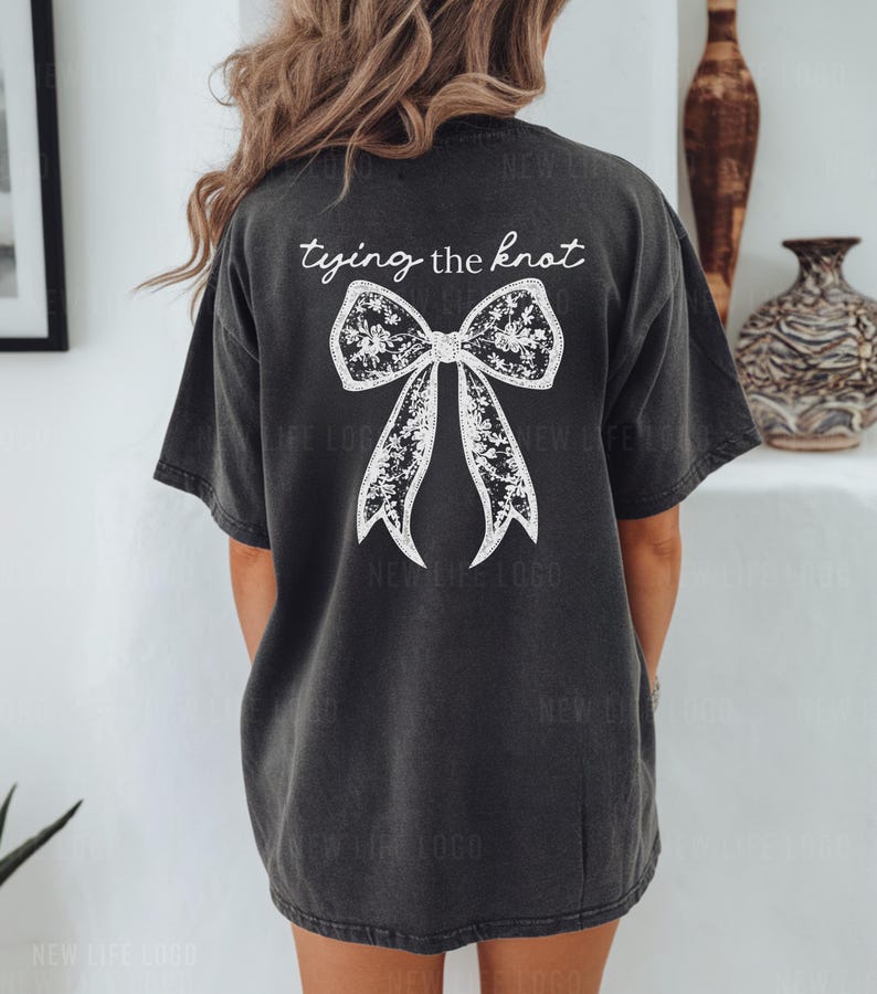 Shes Tying the Knot Bride Comfort Colors Shirt Coquette Bridal Shower Bow Engagement Party Future Mrs Gift Bride Getting Ready Shirt Custom