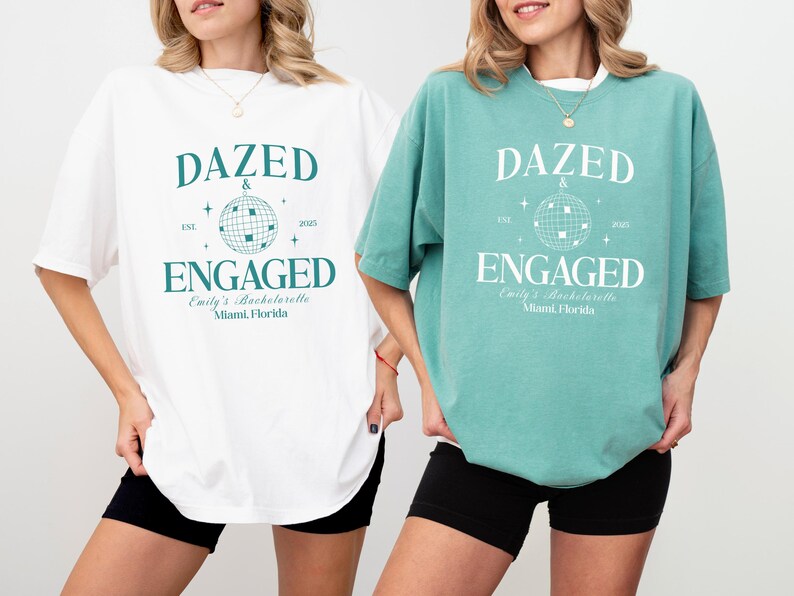 Personalized Bachelorette Shirt: Dazed & Engaged Disco Ball, Comfort Colors