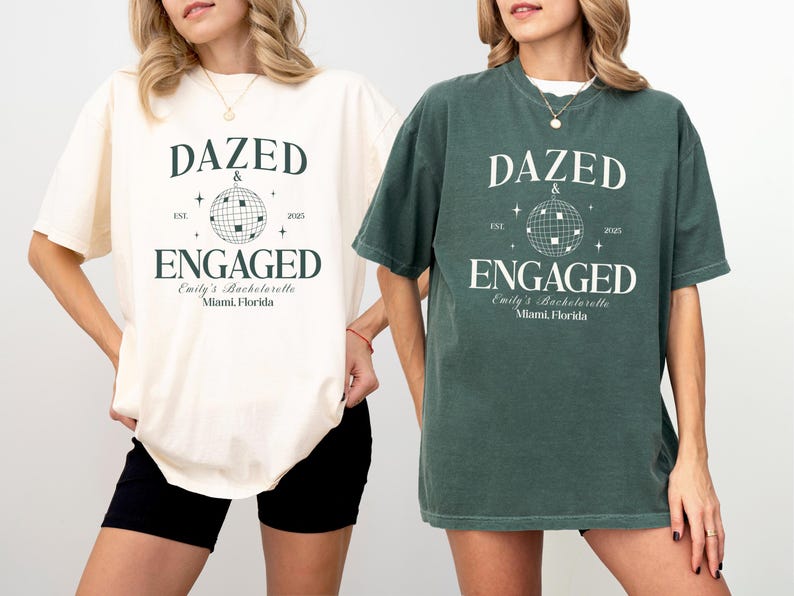 Personalized Bachelorette Shirt: Dazed & Engaged Disco Ball, Comfort Colors
