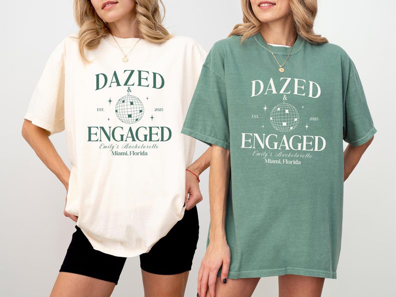 Personalized Bachelorette Shirt: Dazed & Engaged Disco Ball, Comfort Colors