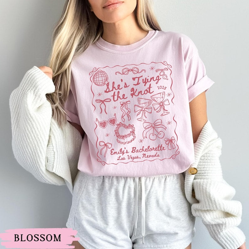 Tying the Knot Shirt, Comfort Colors Coquette Bow Bachelorette Tee, Custom Girls Trip Top, Charleston Bach Party Tee, Bride Bridesmaid Gift