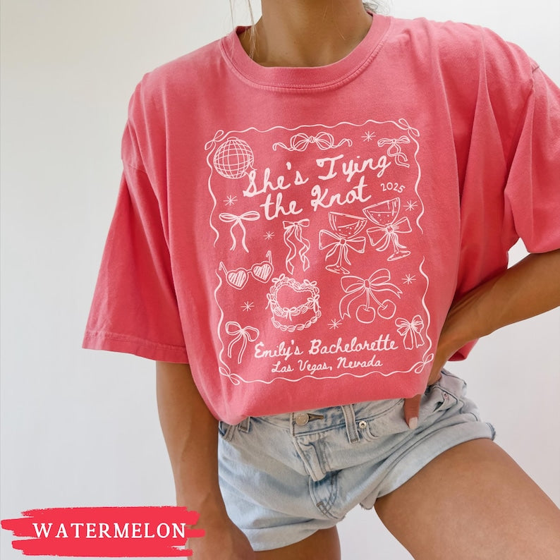 Tying the Knot Shirt, Comfort Colors Coquette Bow Bachelorette Tee, Custom Girls Trip Top, Charleston Bach Party Tee, Bride Bridesmaid Gift