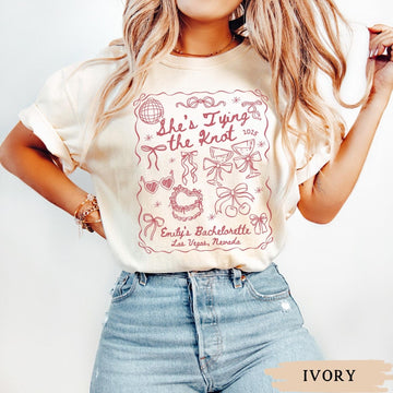 Tying the Knot Shirt, Comfort Colors Coquette Bow Bachelorette Tee, Custom Girls Trip Top, Charleston Bach Party Tee, Bride Bridesmaid Gift