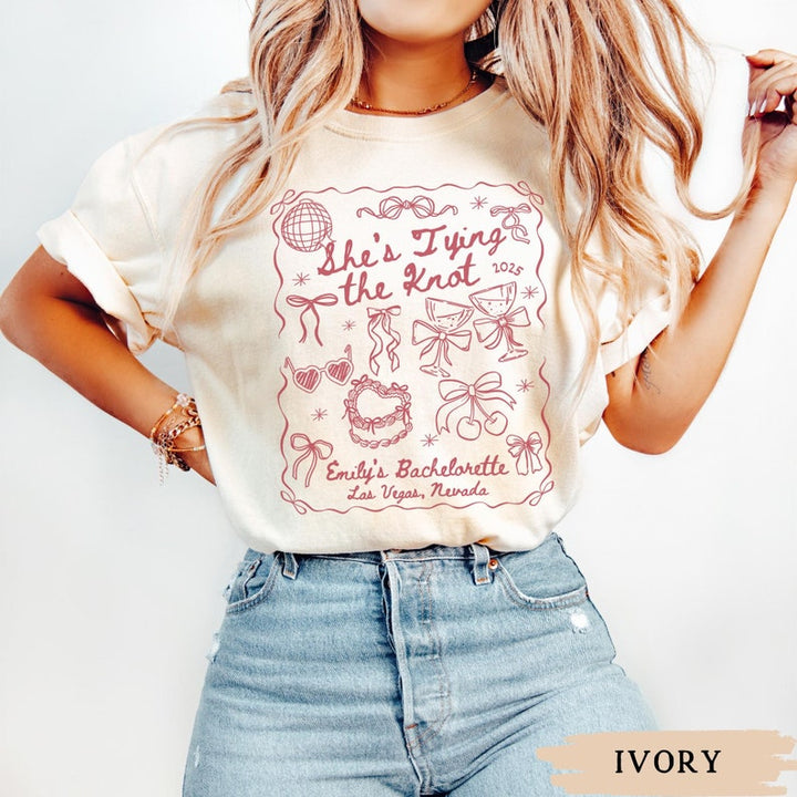 Tying the Knot Shirt, Comfort Colors Coquette Bow Bachelorette Tee, Custom Girls Trip Top, Charleston Bach Party Tee, Bride Bridesmaid Gift