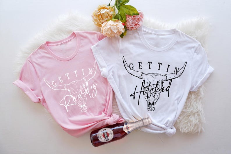 Getting Hitched Rowdy Shirt, Western Bachelorette Party Favors, Country Bachelorette Shirt, Rodeo Bachelorette Shirt, Nashville Bach Shirt
