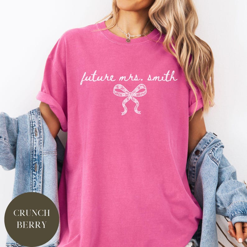 Future Mrs. Bride Wife Comfort Colors® Shirt, Wedding Day Bridal Gift, Bachelorette Party, Matching Team Bride, Coquette Faux Lace Bow