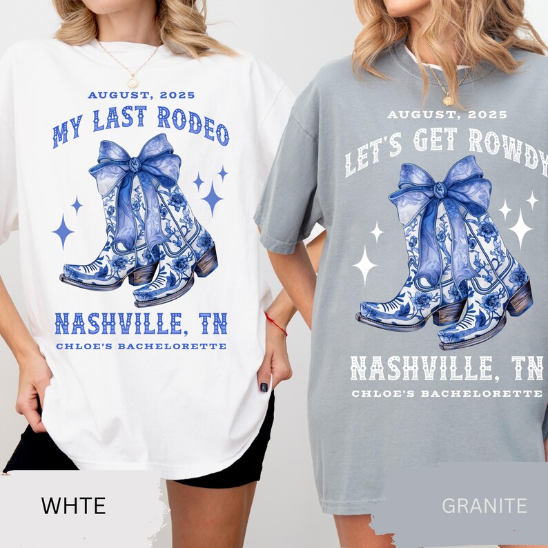 Custom Chinoiserie Bachelorette Shirts, Coquette Cowgirl Bachelorette, Coquette Bow Cowgirl Boots Bridesmaids Gifts Nashville Bachelorette