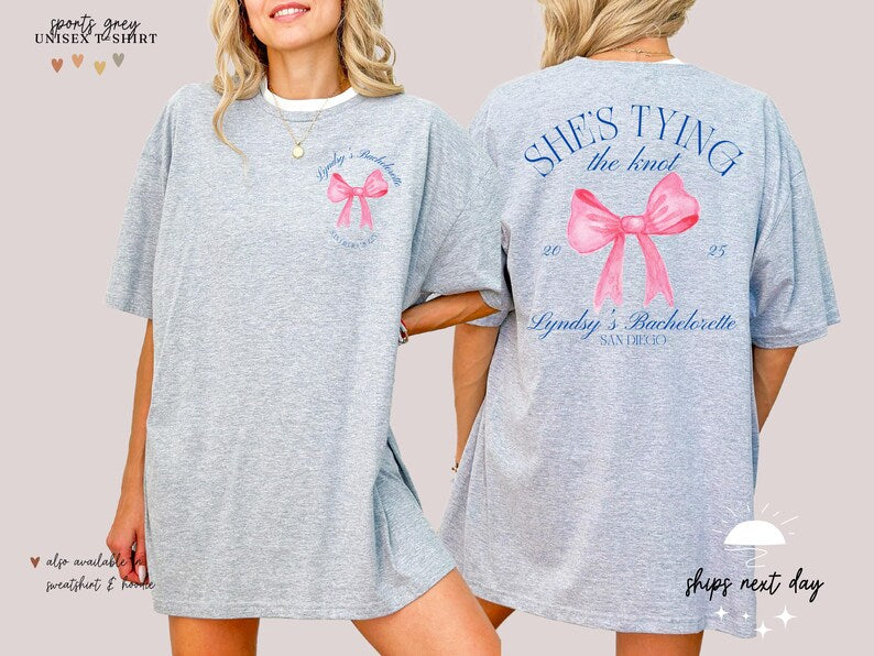 Custom Bachelorette Party Comfort Colors Shirt: Bride Squad, Bow Design