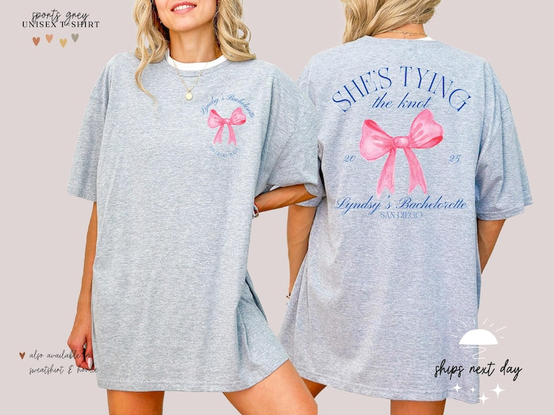 Custom Bachelorette Party Comfort Colors Shirt: Bride Squad, Bow Design