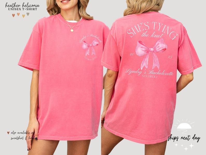 Custom Bachelorette Party Comfort Colors Shirt: Bride Squad, Bow Design