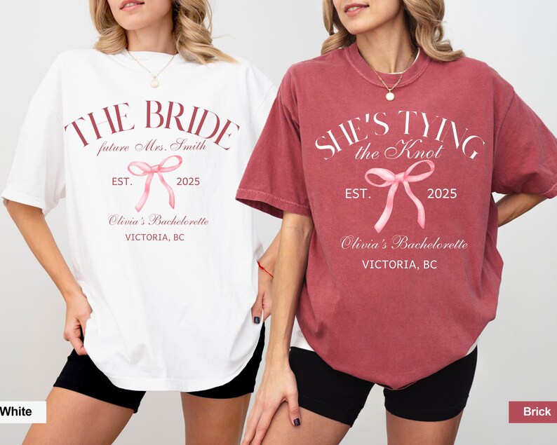 Coquette Bow Bachelorette Shirts, Bachelorette Party, Custom Bachelorette Shirts, Shes Tying the Knot Bridal Party, Girly Bow Bachelorette
