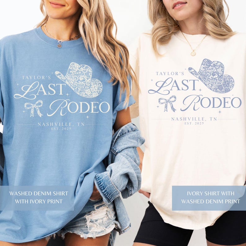 Custom Nashville Bachelorette Shirts, Last Rodeo Bridal Party T-Shirts, Lace Bow Coquette Bach Group Tees, Personalized Country Girls Trip
