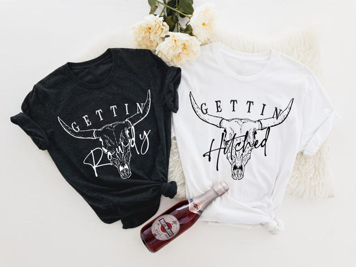 Getting Hitched Rowdy Shirt, Western Bachelorette Party Favors, Country Bachelorette Shirt, Rodeo Bachelorette Shirt, Nashville Bach Shirt