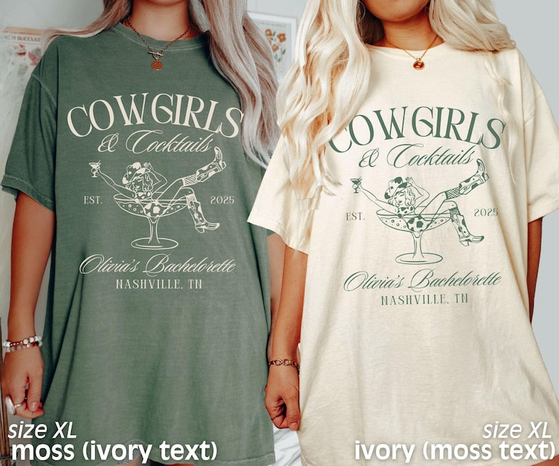 Custom Nashville Bachelorette Party Shirts, Funny Cowgirl Bachelorette, Cowgirls and Cocktails, Western Bridesmaid Shirts, Comfort Colors