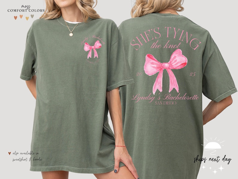 Custom Bachelorette Party Comfort Colors Shirt: Bride Squad, Bow Design