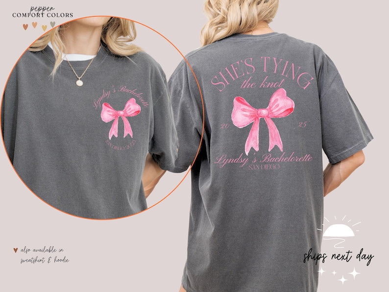 Custom Bachelorette Party Comfort Colors Shirt: Bride Squad, Bow Design