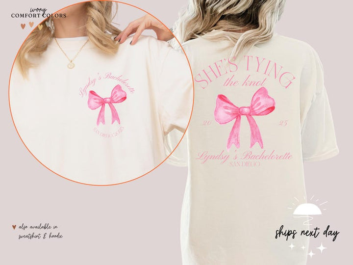 Custom Bachelorette Party Comfort Colors Shirt: Bride Squad, Bow Design