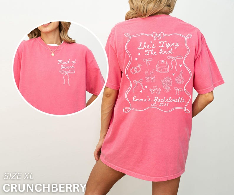Coquette Bow Bachelorette Shirts, Bachelorette Party, Custom Bachelorette Shirts, Shes Tying the Knot Bridal Party, Girly Bow Bachelorette