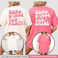 Comfort Color Custom Retro Bachelorette Party Shirts Here Comes the Bride Matching Bridal Shower Gift for Bride To Be Bridesmaid Bride Squad