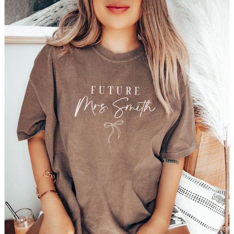 Custom Future Mrs Bow Comfort Colors Shirt Bridal Gift Minimalist Bride Shirt Future Mrs Coquette Bride to be Gift for Engagement Party