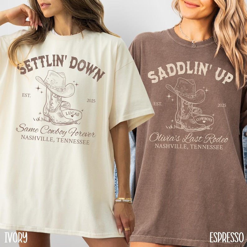 Custom Last Rodeo Bachelorette Shirts Same Cowboy Forever Last Hoedown Country Bach Nashville Bachelorette Party Cowgirl Bridal Party Shirts