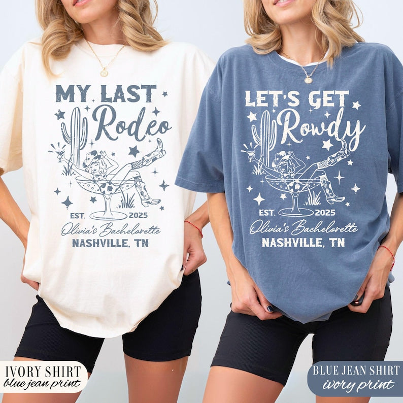 Custom Last Rodeo Bachelorette Shirts Nashville Bachelorette Party Shirt Western Country Bach Cowgirl Bridal Party Tees Austin Desert Bride
