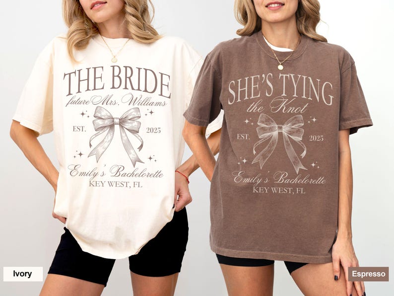 Coquette Bow Bachelorette Party Shirts, Custom Bachelorette Shirts, Shes Tying the Knot Bachelorette, Bridal Party Shirts, Bridesmaid Shirts
