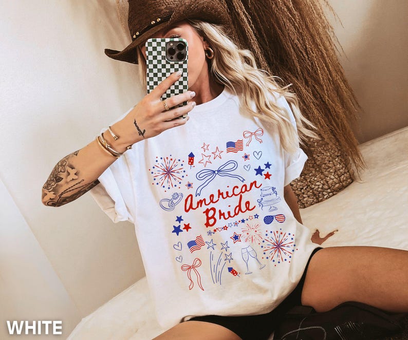 Comfort Colors 4th of July Bachelorette Party Shirts, American Bride, Coquette Bow Independence Day Shirt, Patriotic Bride, July Fourth Bach