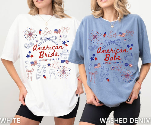 Comfort Colors 4th of July Bachelorette Party Shirts, American Bride, Coquette Bow Independence Day Shirt, Patriotic Bride, July Fourth Bach