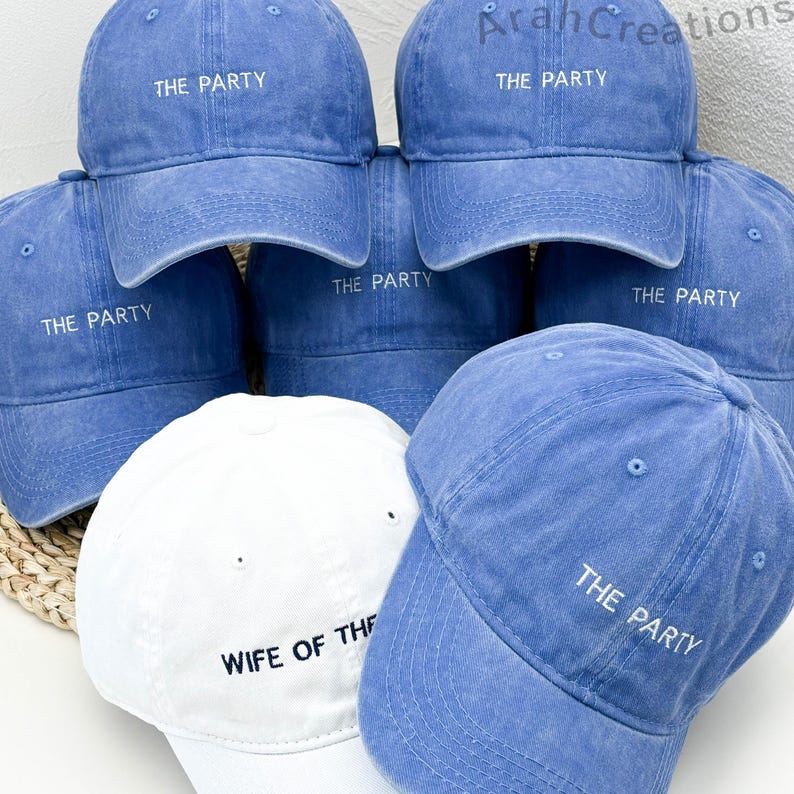 Custom Embroidered Wife of The Party Hats | Personalized Bachelorette Party Caps | Bridal Party Hats | Bridal Shower Gift | Bridesmaid Gifts