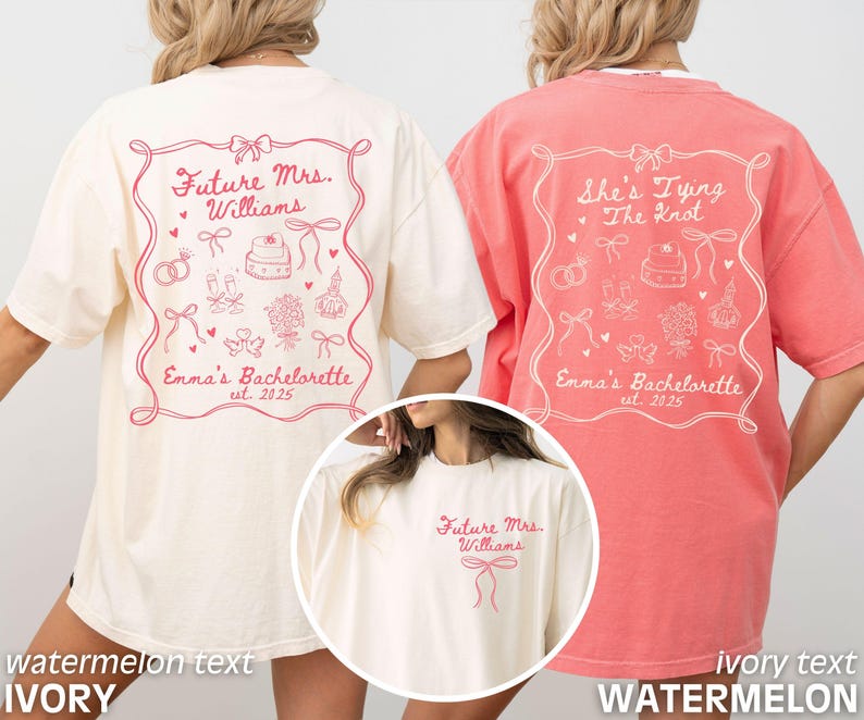 Coquette Bow Bachelorette Shirts, Bachelorette Party, Custom Bachelorette Shirts, Shes Tying the Knot Bridal Party, Girly Bow Bachelorette