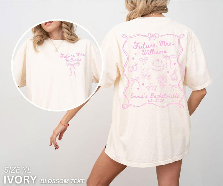 Coquette Bow Bachelorette Shirts, Bachelorette Party, Custom Bachelorette Shirts, Shes Tying the Knot Bridal Party, Girly Bow Bachelorette