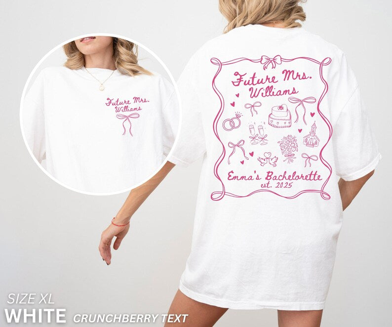 Coquette Bow Bachelorette Shirts, Bachelorette Party, Custom Bachelorette Shirts, Shes Tying the Knot Bridal Party, Girly Bow Bachelorette