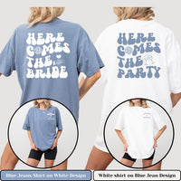 Comfort Color Custom Retro Bachelorette Party Shirts Here Comes the Bride Matching Bridal Shower Gift for Bride To Be Bridesmaid Bride Squad
