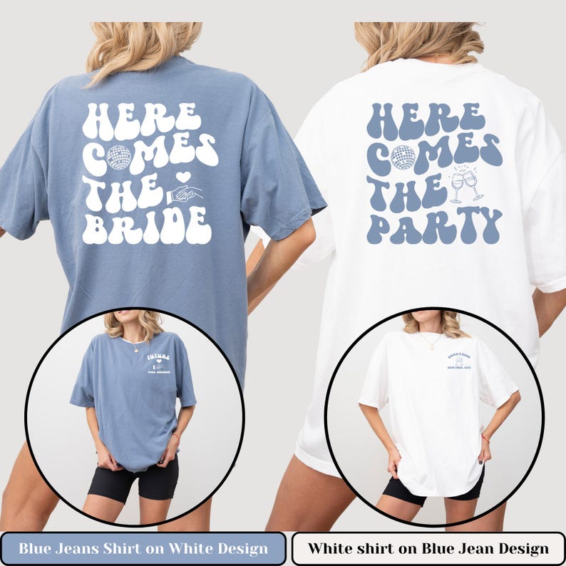 Comfort Color Custom Retro Bachelorette Party Shirts Here Comes the Bride Matching Bridal Shower Gift for Bride To Be Bridesmaid Bride Squad