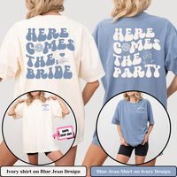 Comfort Color Custom Retro Bachelorette Party Shirts Here Comes the Bride Matching Bridal Shower Gift for Bride To Be Bridesmaid Bride Squad