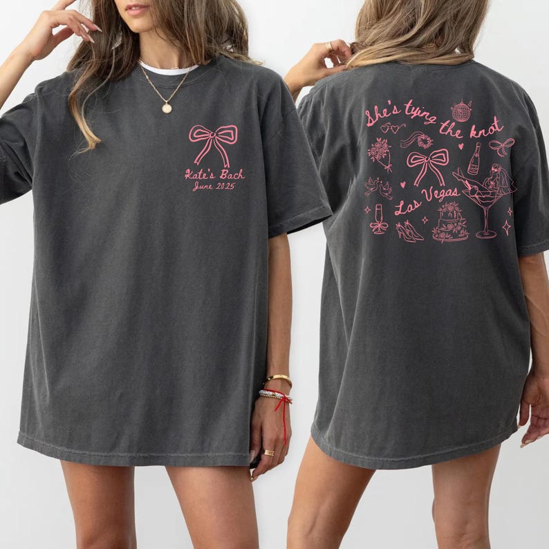 Custom Coquette Bow Bachelorette Shirts Shes Tying The Knot Bachelorette Party Tshirts Bridal Party Matching Shirts Pink Bow Bachelorette
