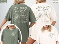 Custom Pink Bow Bachelorette Shirt She's Tying the Knot Tshirt Personalized Bow Bach Club Hens Night Matching Outfit MOH Gift For Bridesmaid