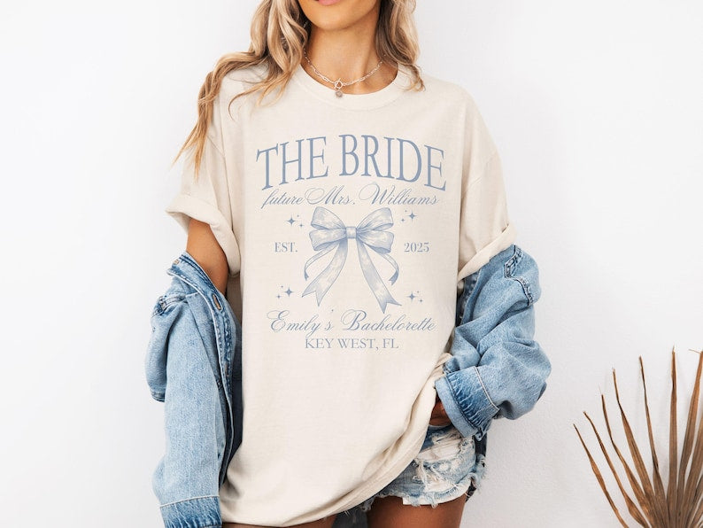 Coquette Bow Bachelorette Party Shirts, Custom Bachelorette Shirts, Shes Tying the Knot Bachelorette, Bridal Party Shirts, Bridesmaid Shirts