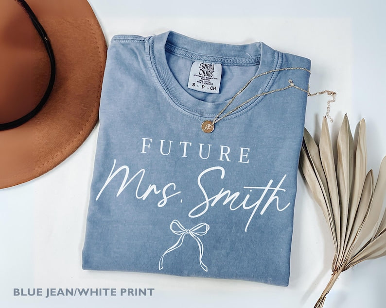 Custom Future Mrs Bow Bride Comfort Colors Shirt Bridal Gift Minimalist Bride Shirt Future Mrs Coquette Bride to be Gift for Honeymoon Shirt
