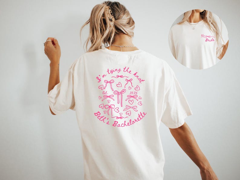 Pink Bow Bachelorette T-Shirt: Bridal Party Comfort Colors Tee