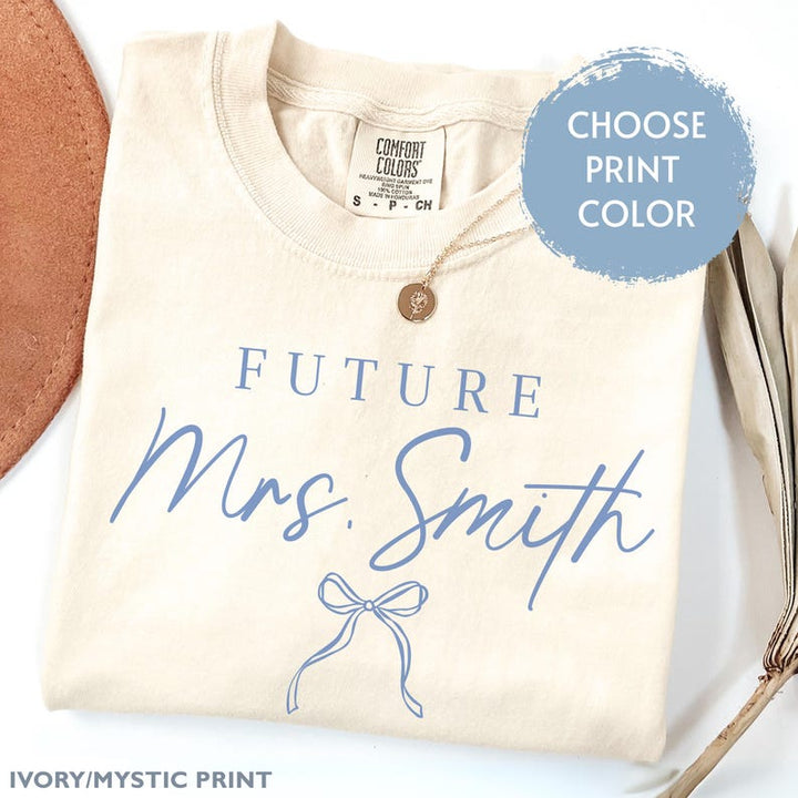 Custom Future Mrs Bow Bride Comfort Colors Shirt Bridal Gift Minimalist Bride Shirt Future Mrs Coquette Bride to be Gift for Honeymoon Shirt