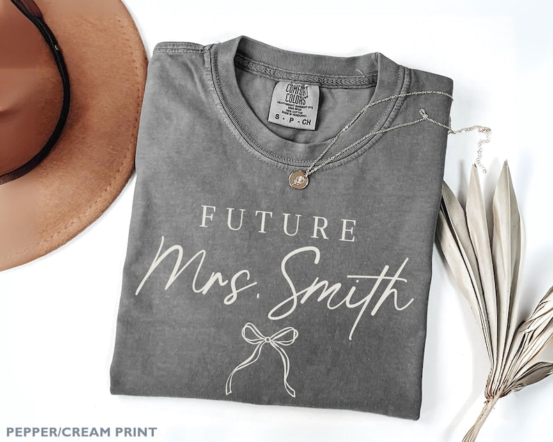 Custom Future Mrs Bow Bride Comfort Colors Shirt Bridal Gift Minimalist Bride Shirt Future Mrs Coquette Bride to be Gift for Honeymoon Shirt