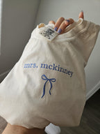 Embroidery Custom Mrs. Bride Shirt, Bride Gift, Wedding shirt, Engagement gift, Bachelorete party tee, Gift for her, Coquette bow bride tee.