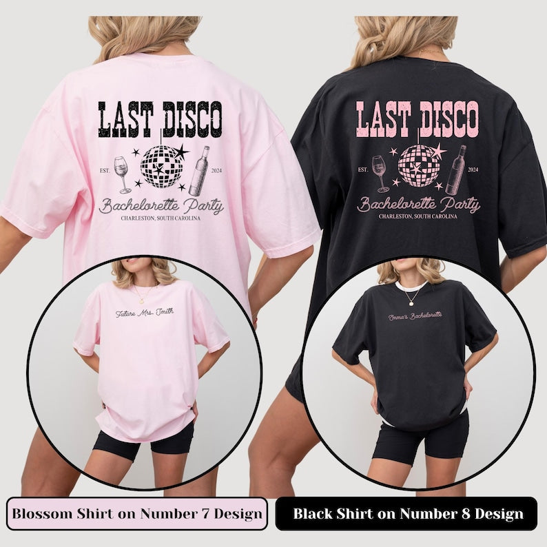 Comfort Colors Custom Last Disco Bachelorette Party Shirts Matching Bridal Shower Hen Party Gift for Bride To Be Bridesmaids Bride Squad