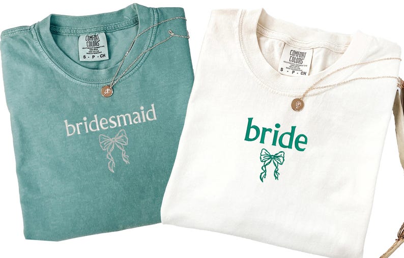 Embroidered Bride Bridesmaid Shirt, Comfort Colors Custom Wedding Gift, Bachelorette Party Tee, Getting Ready Shirt, Bride Coquette Shirt